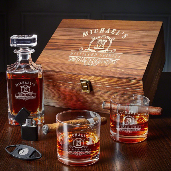 Mark & Bond Personalized Cigar Whiskey Glass Box Set 6pc Wayfair